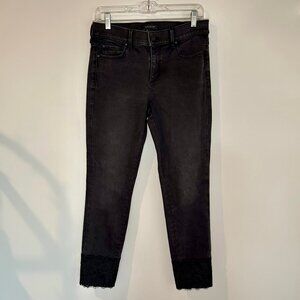 Ann Taylor Skinny Black Wash Denim Jeans Lace Hem Size 4